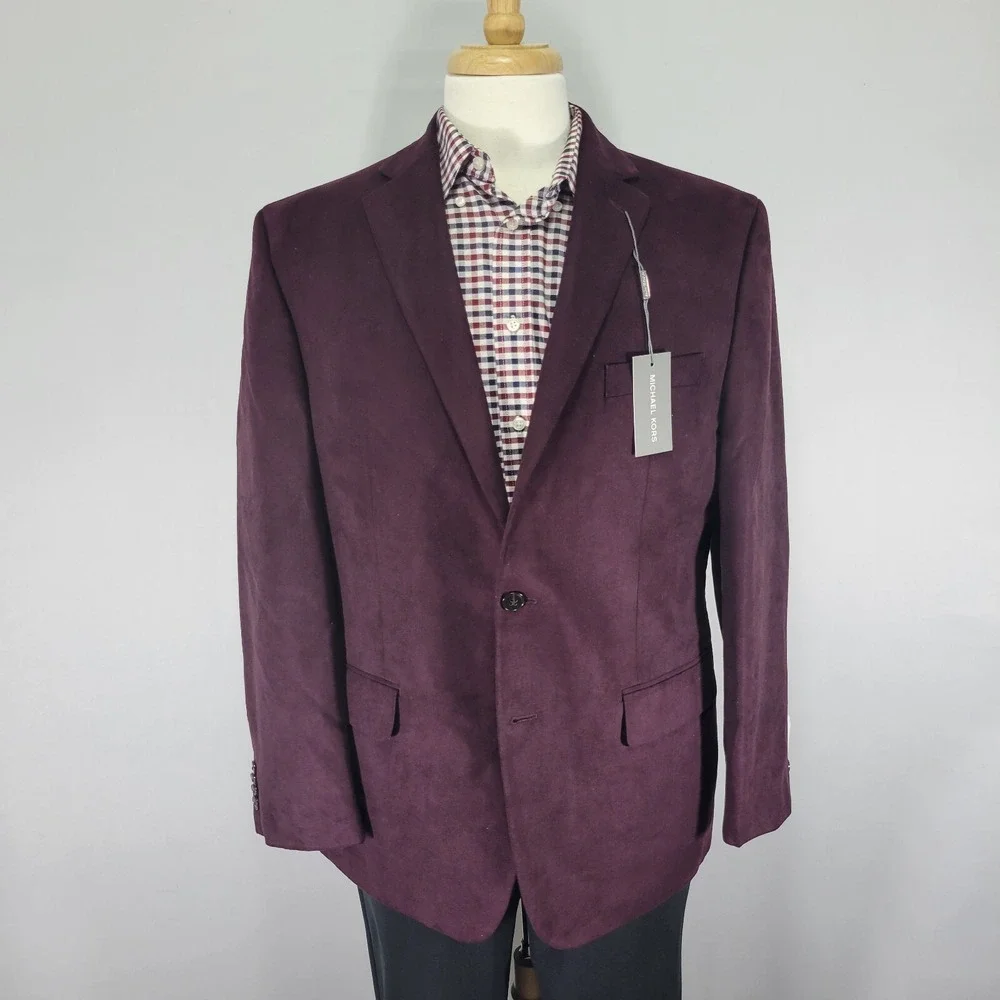 Michael Kors Men's Suede Sport Coat Blazer Two Button KENT Burgundy‎ 42R NEW